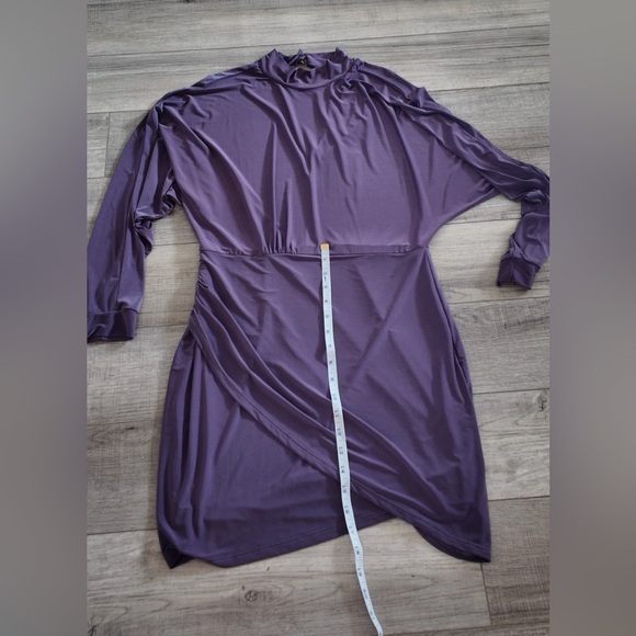 Class Act Purple Mini Dress - L - Stretchy Turtleneck Open Back Party Dress - Picture 11 of 13